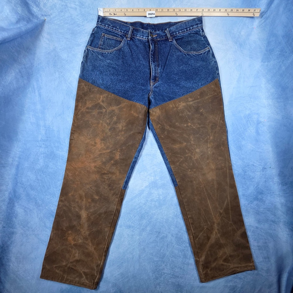 Browning Mens Field Pants Blue Denim Waxed Cotton Overlay Hunting Jeans 40x32